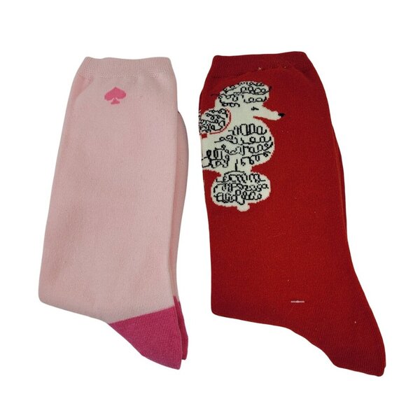 Kate Spade New York Crew Socks 2-pair Solid Pink Red Poodle NWOT - Picture 1 of 4